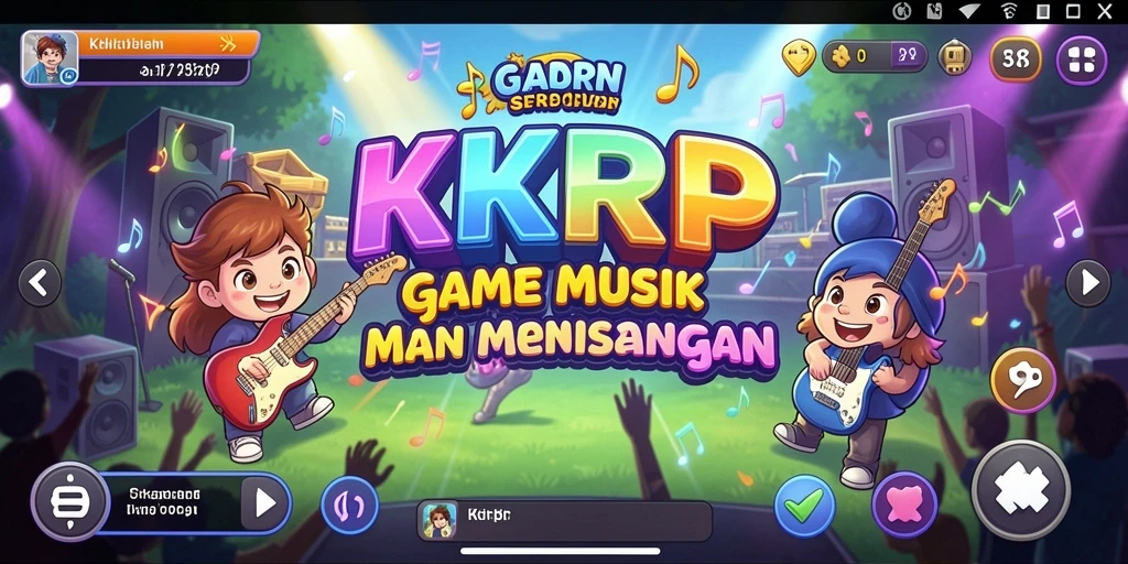 Tampilan gameplay KKRP dengan nuansa musik yang menggembirakan.