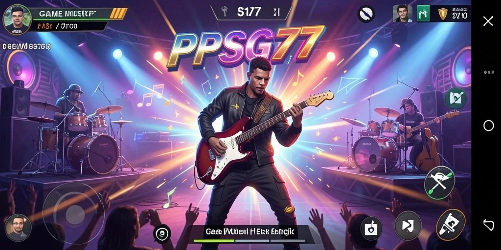 Tampilan screenshot PSG77 menampilkan gameplay seru dengan musik.